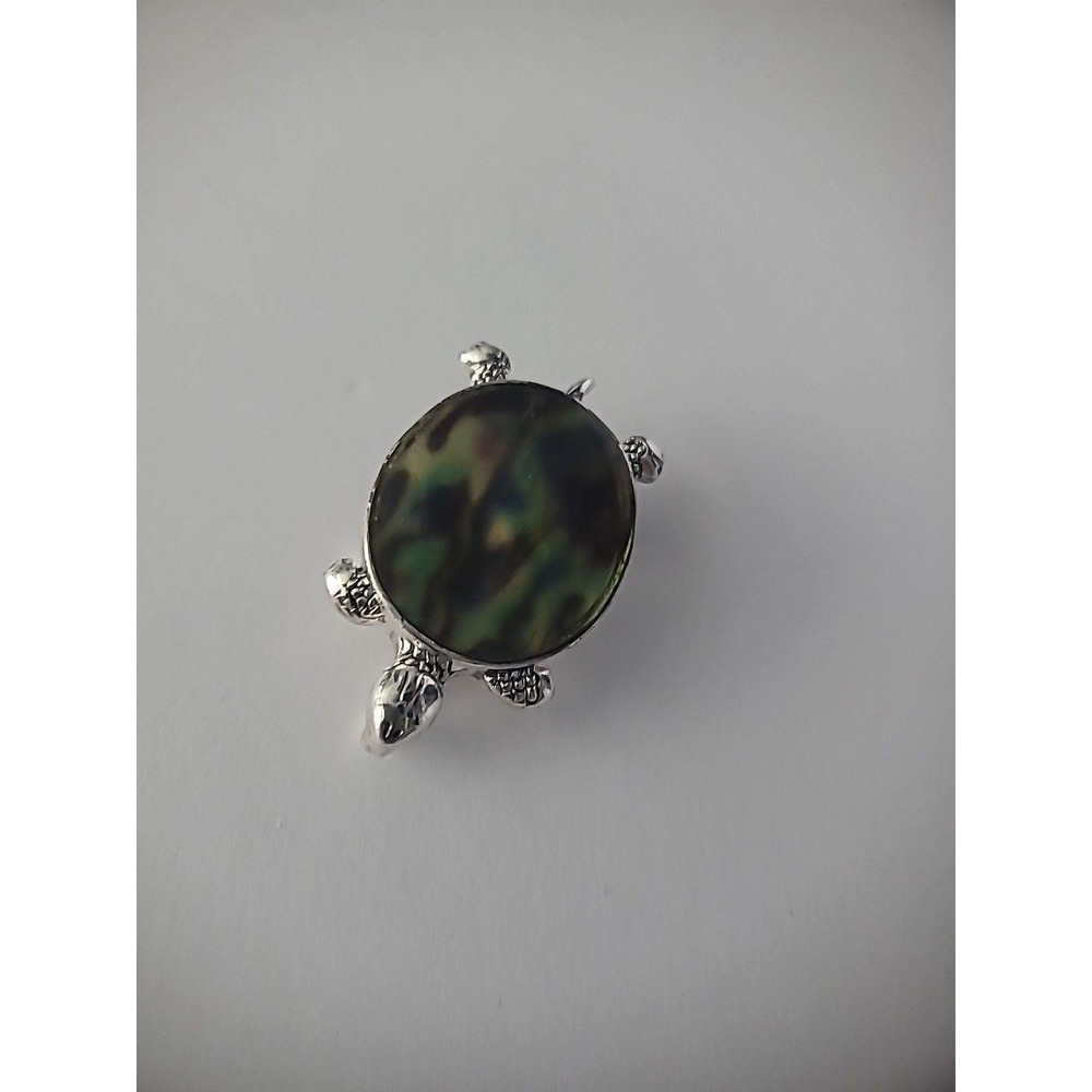 Vintage Brooch Turtle Shell Silver Tone Reptile Jewelry Costume